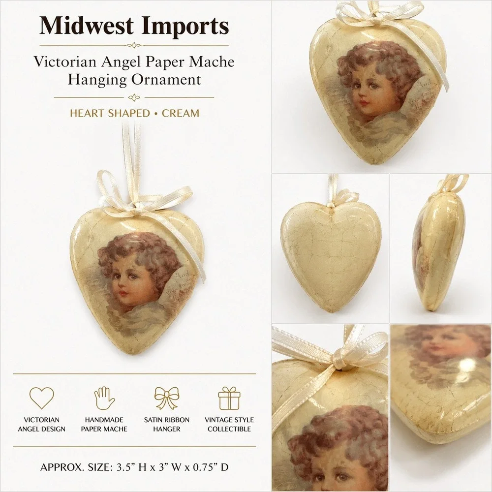 Midwest Importers Vintage Heart Cherub Angel Ornament Mint Green‎ Shabby Chic